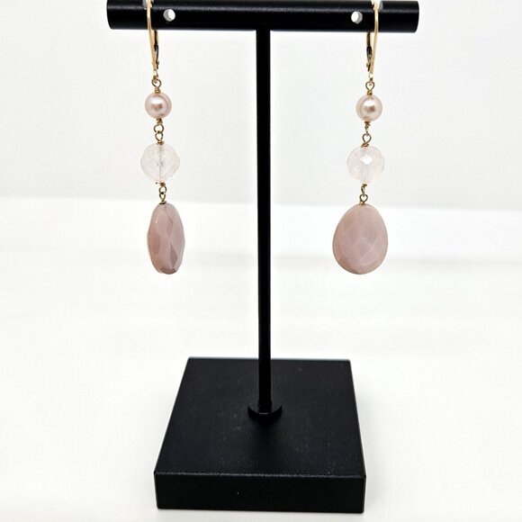 Macy's 14K Quartz Briol Pink Drop Earrings - Picture 5 of 9